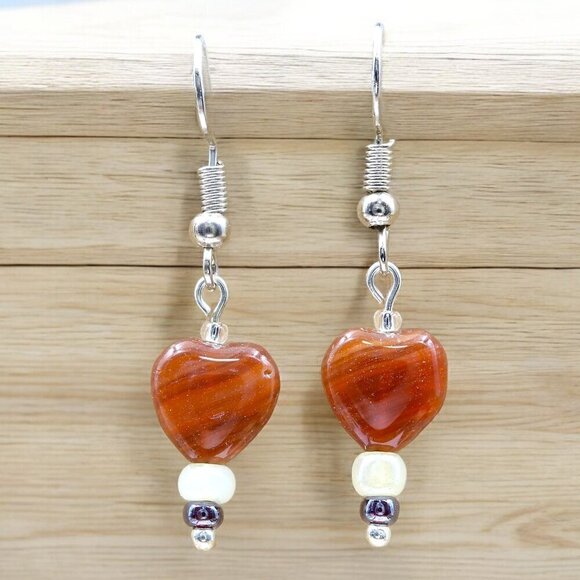 Heart Earrings Handmade Sterling Silver Ear Wires - Picture 1 of 4